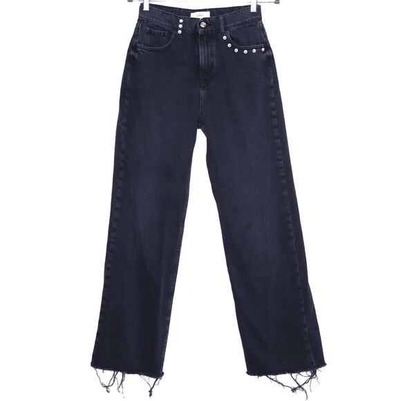 BA&SH Hatcha Wide Leg Jeans Blackstone Frayed Hem Stud Detail Women's FR36 US4 - Picture 1 of 15